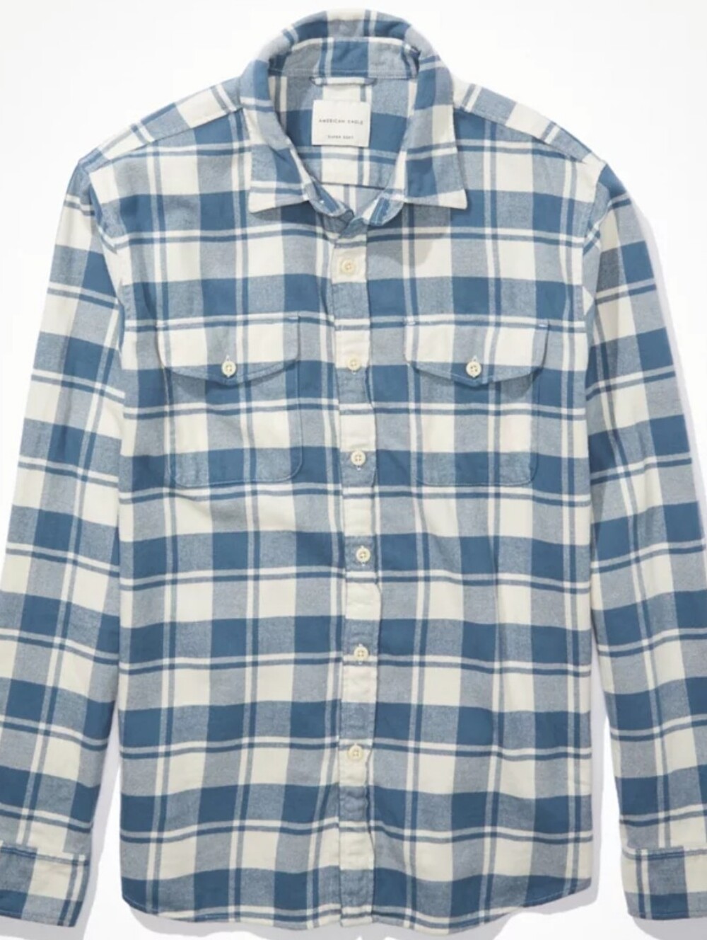 American Eagle Outfitters Men's Super Soft Blue & White Flannel Shirt - Large